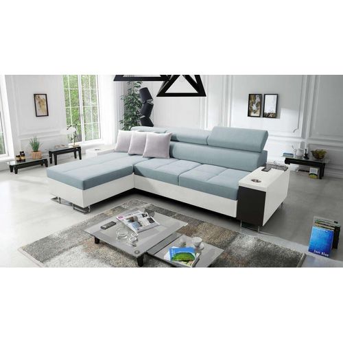 Ecksofa Anita I Maxi Luxus und Elegantes mit Schlaffunktion, Teile hat einen Öffnungsbügel, eine Steckdose und einen USB-Anschluss Sawana72+ekji