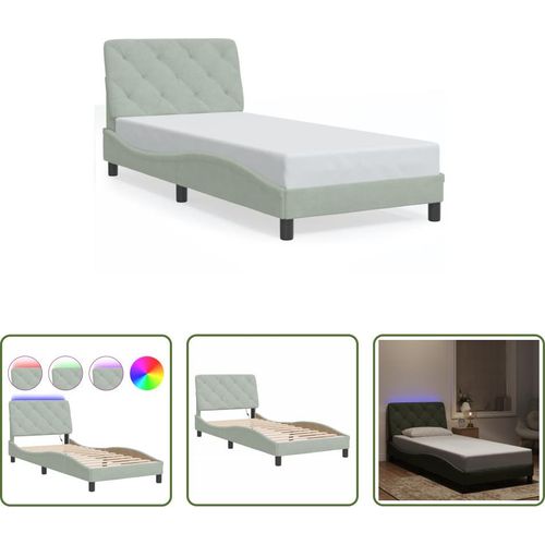 The Living Store Bettgestell mit LED-Leuchten Hellgrau 90x190 cm Samt