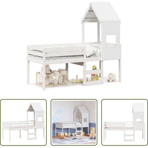 The Living Store Hochbett mit Dach Weiß 75x190 cm Massivholz Kiefer