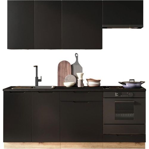 MIRJAN24 Küchenzeile Isabel 200, Regulierbare Füße, Stilvoll Küchenmöbel mit Arbeitsplatte, 6er-Set (Farbe: Artisan Eiche / Schwarze Erbsen + Schwarzer Stein, ohne Beleuchtung)