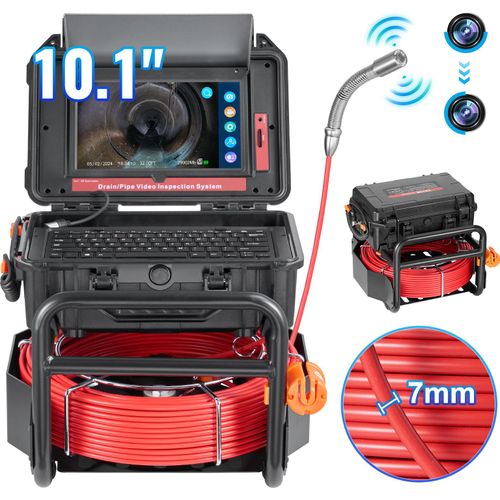 VEVOR Kanalkamera, 50 m, selbstnivellierende Rohrkamera mit 10,1-Zoll-Touchscreen, 512-Hz-Sender & Entfernungszähler, IP67-Rohrinspektionskamera mit 12 LEDs, 32-GB-Karte, Endoskop für Kanalrohre