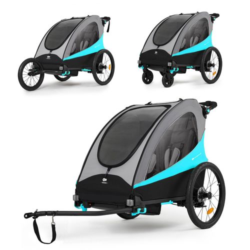 Kinderkraft NAVA 3in1 – Fahrradanhänger, Jogger & Buggy bis 60 kg, luftbereift, gefedert, faltbar, für 1–2 Kinder, Blau