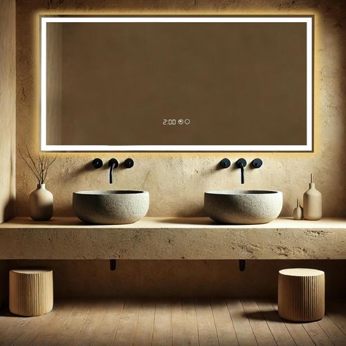 Lumoire® Badspiegel mit beleuchtung – 120 cm Rechteckig – Mit Anti-Beschlag & Uhr