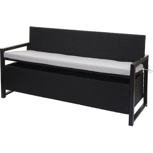 Poly-Rattan 3er Sitzbank HWC-F39, Gartenbank Truhenbank, Staufach Aufbewahrung Sitzkissen anthrazit, Kissen grau