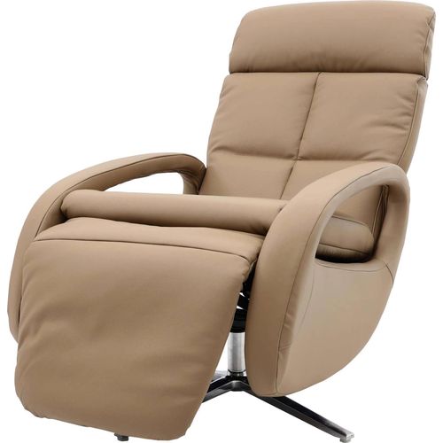 Relaxsessel HWC-L11, Design Fernsehsessel TV-Sessel Liegesessel, Liegefunktion drehbar, Voll-Leder taupe