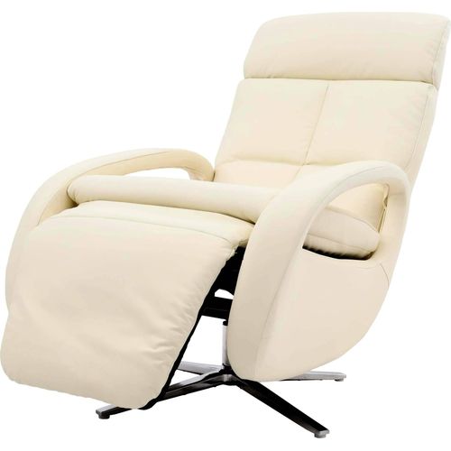 Relaxsessel HWC-L11, Design Fernsehsessel TV-Sessel Liegesessel, Liegefunktion drehbar, Voll-Leder creme-weiß
