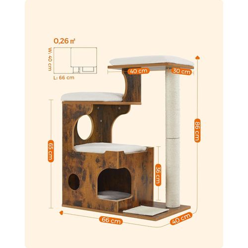 FEANDREA Kratzbaum 86 cm, mittelgroßer Katzenkratzbaum mit 3 Liegeflächen und Höhle, Kratzbaum aus MDF mit Holzfurnier, Sisalstamm,