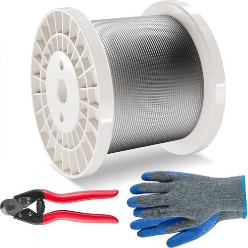Edelstahl Drahtseil - Rostfreies Stahlseil 3,18mm x 182,3m - 7,1kN - 7x7 Stränge - Hochwertiges Seil für verschiedene Anwendungen