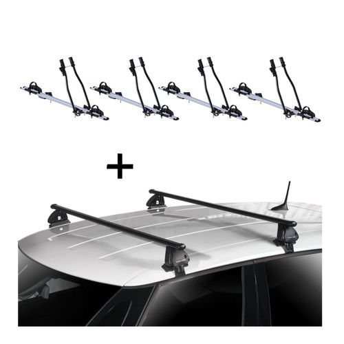 4x Fahrradträger SAGITTAR + Dachträger VDP EVO Stahl kompatibel mit Abarth 500 3 Türer ab 2007