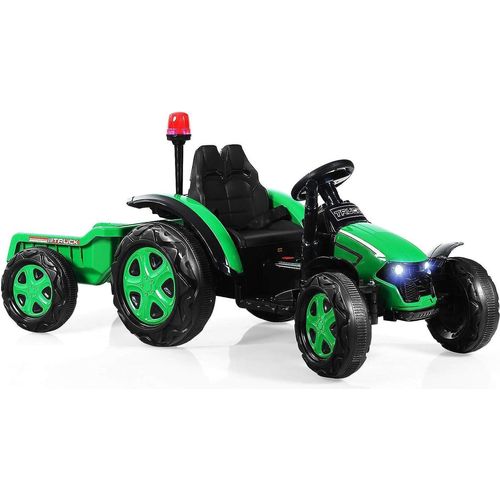 Kinder Elektro Traktor mit abnehmbarem Anhänger & Fernbedienung, Trettraktor mit LED Lichtern, Musik, Hupe & USB, für Kinder ab 3 Jahre (Grün)