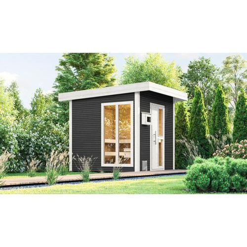 Saunahaus Weka Kuopio inkl.9 kW Ofen u.ext.Steuerung mit Fenster und Holztüre mit Isolierglas wärmegedämmt anthrazit/weiß
