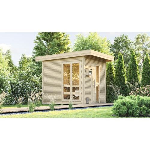 Saunahaus Weka Kuopio inkl.9 kW Ofen u.ext.Steuerung mit Fenster und Holztüre mit Isolierglas wärmegedämmt