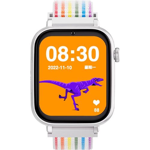 Kinder-Smartwatch SaveWatch+: Regenbogen-Textilarmband & weißes Aluminiumgehäuse für stilvollen Schutz
