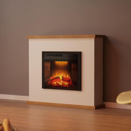 Garlvio Elektrokamin 'TORINO Weiss/ Eiche ' | LED Standkamin in weiss mit Heizung (1500 W) | HxBxT: 99x116x28cm