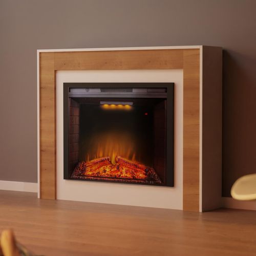 Garlvio Elektrokamin 'PISA Weiss/ Eiche ' | LED Standkamin in weiss mit Heizung (1500 W) | HxBxT: 108x136x28cm