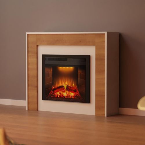 Garlvio Elektrokamin 'PISA Weiss/ Eiche ' | LED Standkamin in weiss mit Heizung (1500 W) | HxBxT: 92x110x28cm
