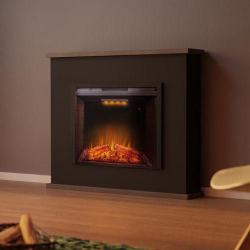 Garlvio Elektrokamin 'TORINO Schwarz/ Wenge' | LED Standkamin in weiss mit Heizung (1500 W) | HxBxT: 108x136x28cm