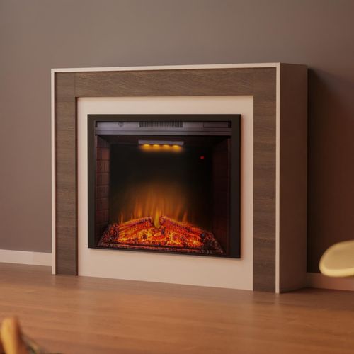 Garlvio Elektrokamin 'PISA Weiss/ Wenge' | LED Standkamin in weiss mit Heizung (1500 W) | HxBxT: 108x136x28cm