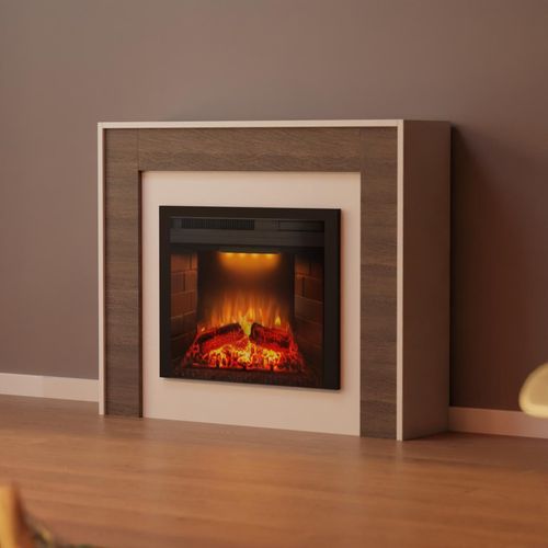 Garlvio Elektrokamin 'PISA Weiss/ Wenge' | LED Standkamin in weiss mit Heizung (1500 W) | HxBxT: 92x110x28cm