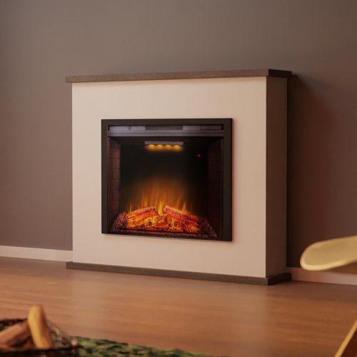 Garlvio Elektrokamin 'TORINO Weiss/ Wenge' | LED Standkamin in weiss mit Heizung (1500 W) | HxBxT: 108x136x28cm