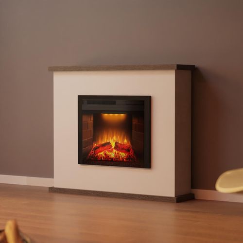 Garlvio Elektrokamin 'TORINO Weiss/ Wenge' | LED Standkamin in weiss mit Heizung (1500 W) | HxBxT: 99x116x28cm