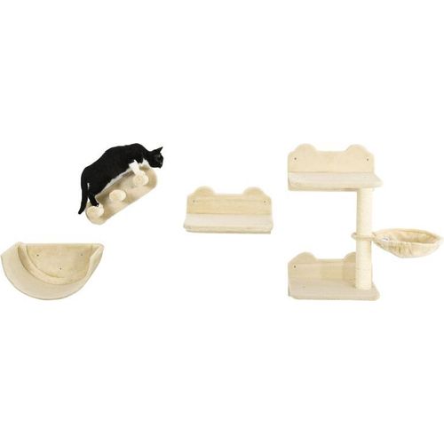 Katzen Kletterwand 4 tlg, Katzenkratzbaum mit Klettern, Kaztentreppe, Hängematte, Sprungplatte, Wandkratzbaum für Katzen bis 5 kg