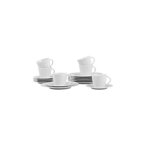 Kaffeeservice-Set, für 6 Personen, 18-teilig, Obertassen/Untertassen/Dessertteller, Porzellan, spülmaschinenfest, weiß