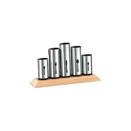 Besteckhalter, 5 feste Halterungen für bis zu 60 Besteckteile, L 300 x B 100 x H 165 mm, ohne Besteck, Edelstahl/Gummibaumholz, silber