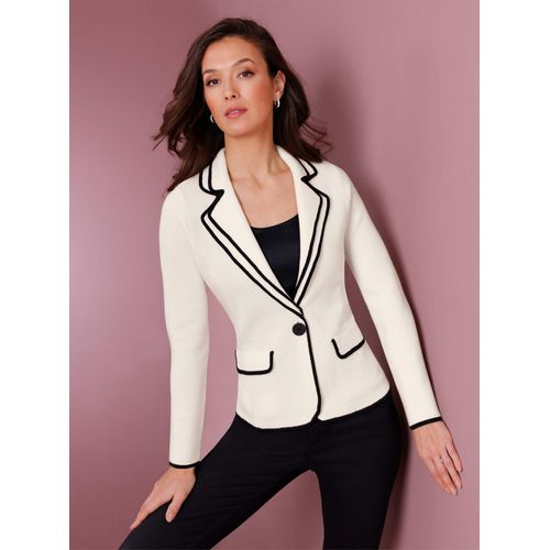 Strickjacke CREATION L PREMIUM, Damen, Gr. 44, beige (ecru), 100% Schurwolle, gemustert, mehrfarbig, Strickjacken