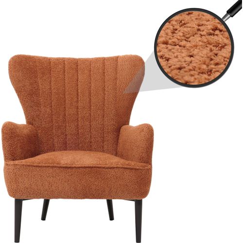 Lounge-Sessel HWC-K37, Cocktail-/Ohrensessel Polsterstuhl Retro Vintage Stoff Chenille (500g/m²) orange