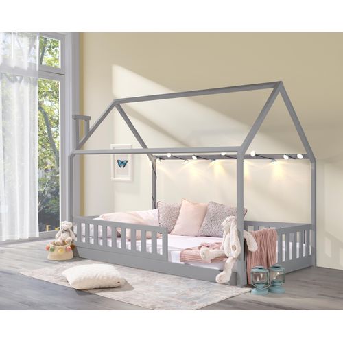 Hausbett »Kinderbett ROSI PLUS 120x200 Grau « (Einzelbett inkl/ Matrazen , Lattenrost und abnehmbarem Rausfallschutz)