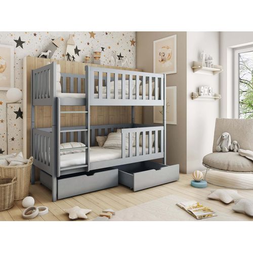 Hochbett MANUEL für 2 Kinder 90x200 GRAU aus Massivholz« ( incl. Lattenrost , Rausfallschutz)