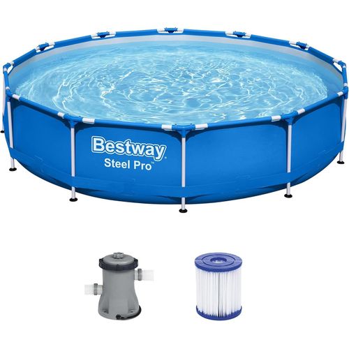 Bestway SteelPro Framepool SteelPro Pool Komplettset, Rund, Aufstellpool 366x76cm, Planschbecken Gartenpool mit Pumpe Set, Gross, Aufstellbecken,