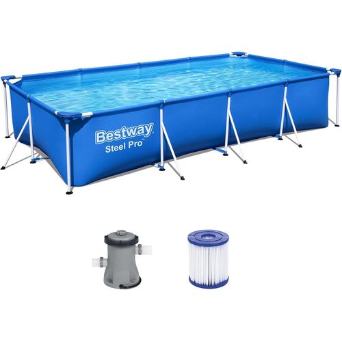 Bestway SteelPro Framepool Pool Komplettset, Rechteckig, Aufstellpool 400x211x81cm, Planschbecken Gartenpool mit Pumpe Set, Gross, Aufstellbecken
