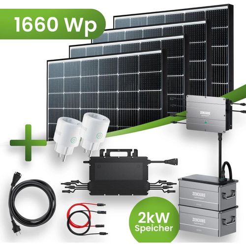 Balkon Solarset 1660Wp MR 2 kWh Solarspeicher HMS-1600 Mikroinverter Black Frame (0% MwSt nach §12 Abs.3 UstG)