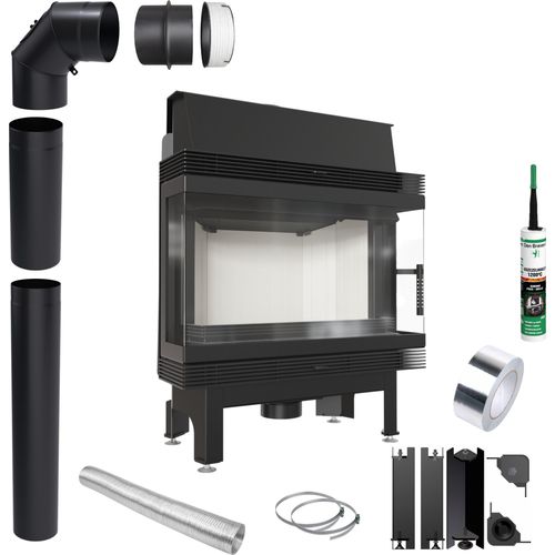 Kamin KRATKI BLANKA Dreiseitig 11 kW Ø180 Schließung Montageset