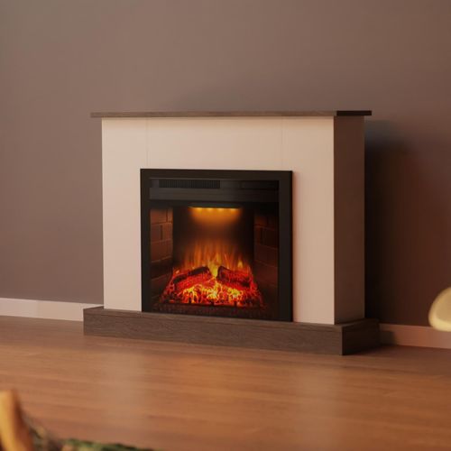 Garlvio Elektrokamin 'ROMA Weiss/Wenge ' | LED Standkamin in weiss mit Heizung (1700 W) | HxBxT: 84x112x27cm