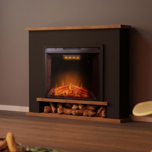 Garlvio Elektrokamin 'CATANIA Schwarz/ Eiche ' | LED Standkamin in weiss mit Heizung (1500 W) | HxBxT: 116x142x28cm