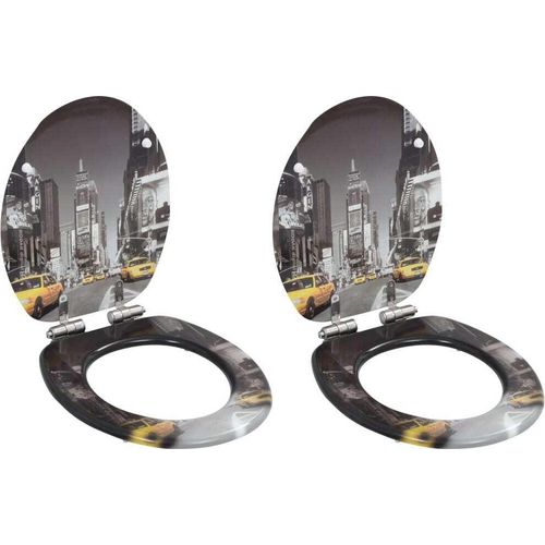 Toilettensitze 2 Stk. mit Soft-Close-Deckel MDF New York-Design