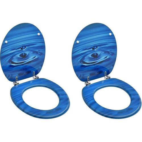 Toilettensitze mit Deckel 2 Stk. MDF Blau Wassertropfen-Design