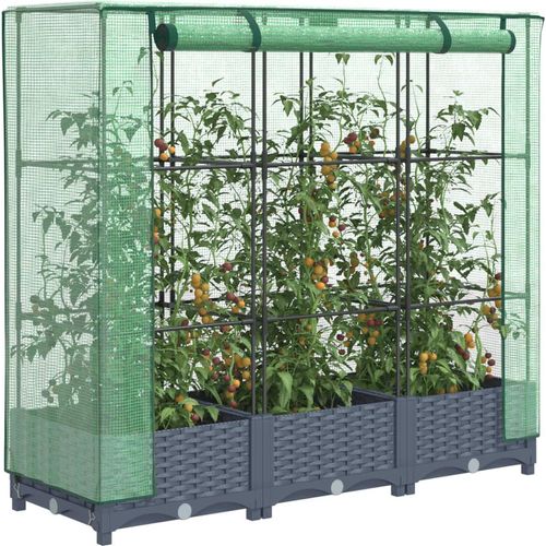 Hochbeet mit Gewächshaus-Aufsatz Rattan-Optik 120x40x123 cm