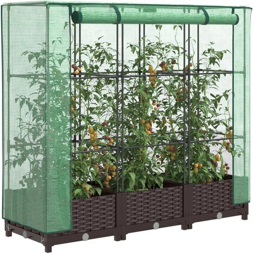 Hochbeet mit Gewächshaus-Aufsatz Rattan-Optik 120x40x123 cm