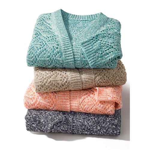 Strickjacke CLASSIC BASICS, Damen, Gr. 48, beige (ozean, ecru, meliert), 50% Baumwolle, 50% Polyacryl, meliert, Strickjacken