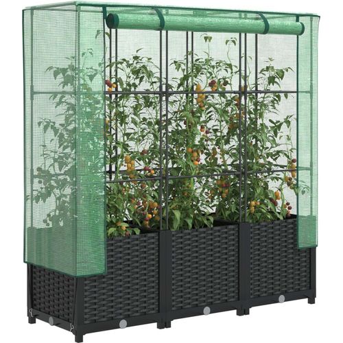 Hochbeet mit Gewächshaus-Aufsatz Rattan-Optik 120x40x138 cm