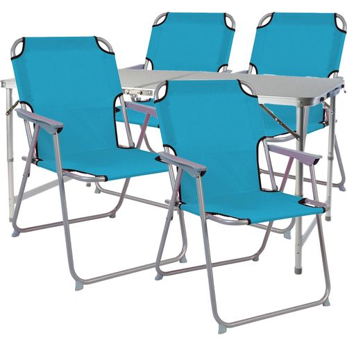 5tlg. Campingmöbel Set Alu wetterfest robust120x60x58/70cm Petrol