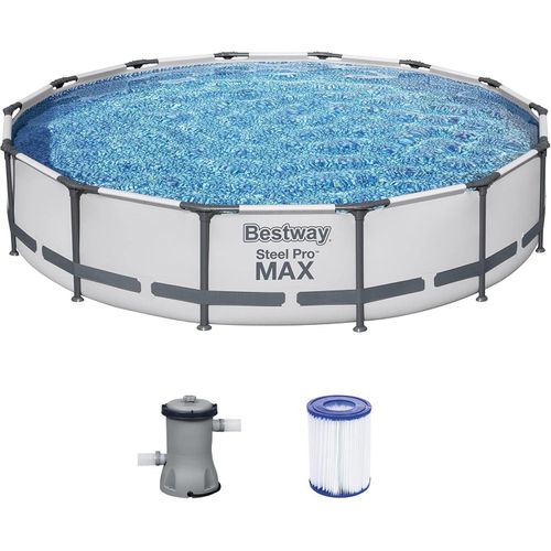 Bestway Framepool Steel ProMax Pool Komplettset Rund Aufstellpool 427x84cm Planschbecken (Gartenpool mit Pumpe Set, Gross, Aufstellbecken Familienpool