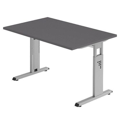 Schreibtisch O-Serie | inkl. Kabelwanne | C-Fuß | höheneinstellbar, Größe Tischplatte:120 x 80 cm, Farbe Tischplatte:Graphit, Farbe Gestell:Silber