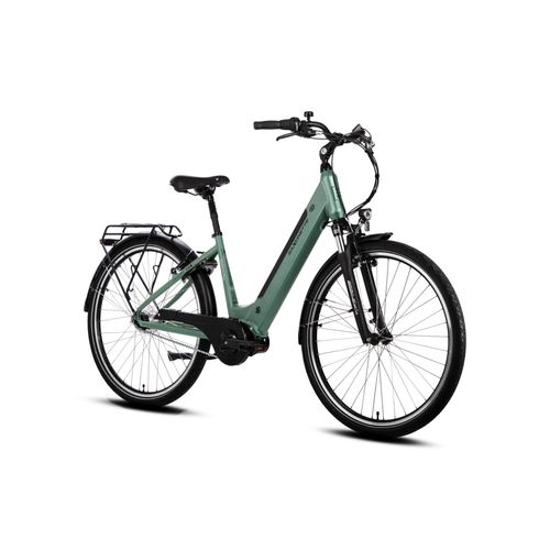 SAXONETTE Optimum Plus, Mittelmotor ebike , 418 Wh Akku, (mit integr. Rahmenschloss), E-Bike, Elektrofahrrad (Ramenhöhe 50 , Grün)