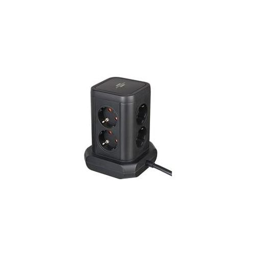 Steckdosenturm 8-fach, 2x USB-A, 1x USB-C, Steckdosenleiste schwarz, 2 Meter Kabel, mit Sicherheitsschalter
