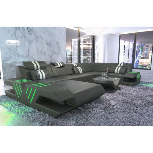 Wohnlandschaft Venedig Ledersofa mit LED Echtleder